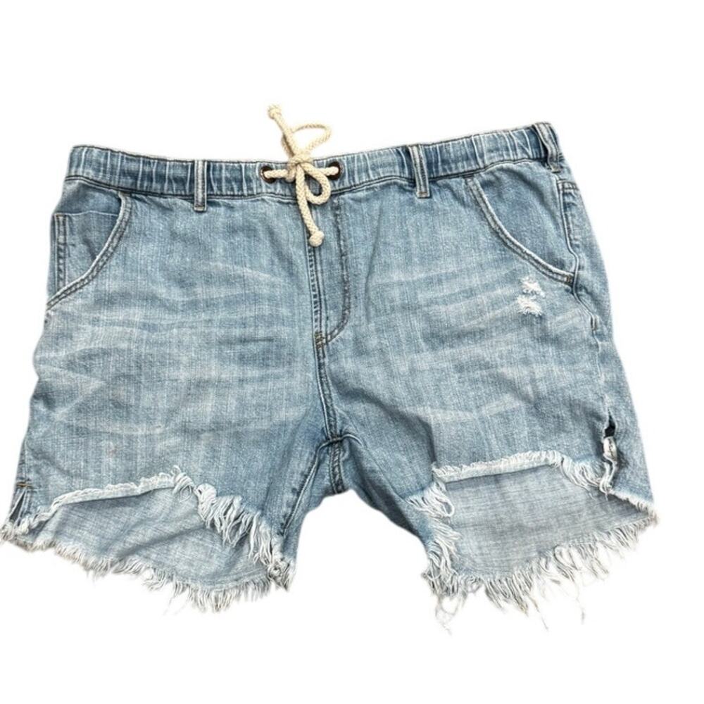 OneTeaspoon Drawstring Denim Cutoff Shorts Light Wash Frayed Hem X-Large